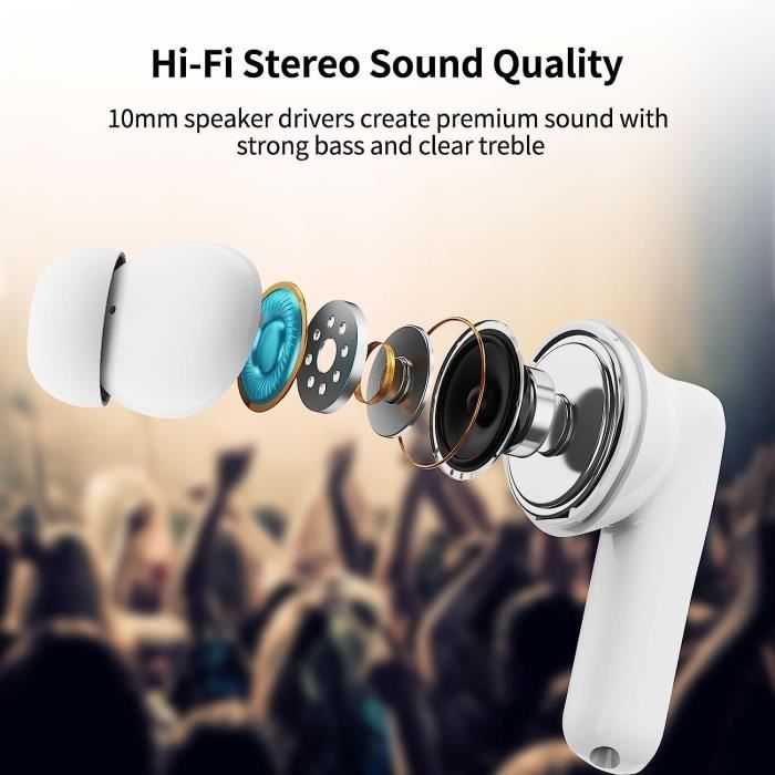 Ecouteurs Bluetooth sans Fil pour Samsung A13/A53/S23/S22/S21, Ecouteurs  5.0 True Wireless Oreillette Bluetooth HiFi Son Stéréo, HD Mic, Contrôle  Tactile pour iPhone 14 Redmi Note 11 Pixel 6a