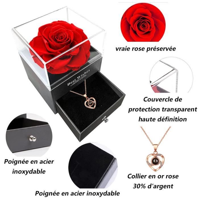 Coffret Cadeau Rose Éternelle Avec Ours En Peluche Et Collier : Surprise Romantique Pour Fête Des Mères, Anniversaire Ou Saint-Valentin