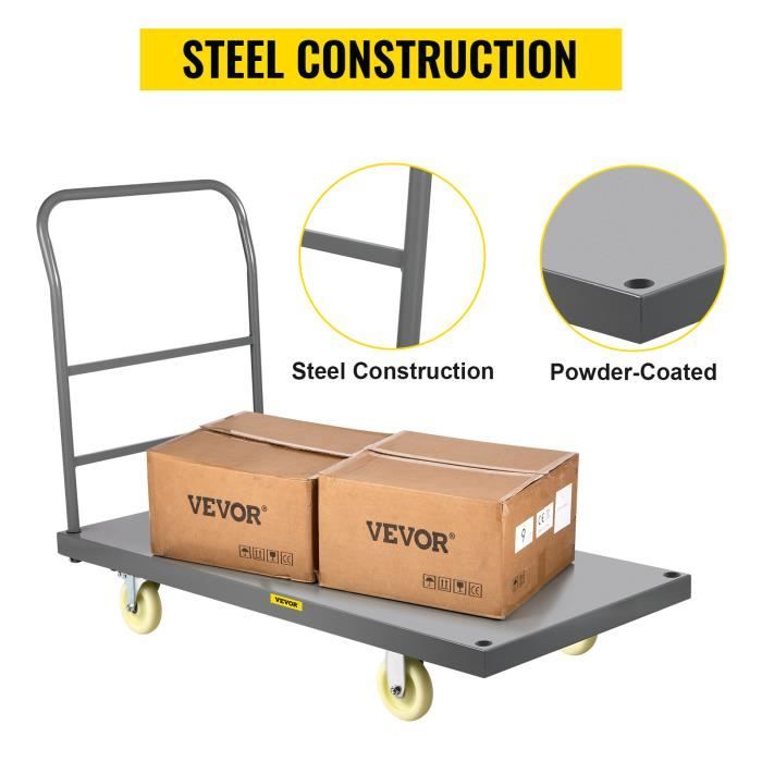 Chariot Plateau VEVOR 120x61 Cm - Capacité 907 Kg | 4 Roues Pivotantes Pour Manutention Lourde