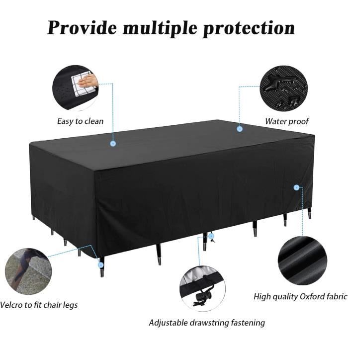 TopSoul Housse Table De Jardin, Housse Salon De Jardin, Rectangulaire Couverture De Protection Meubles ​Bâche Salon De Jardin Imperméable Anti-UV 600D Oxford Bache Table Exterieur 160x90x70cm
