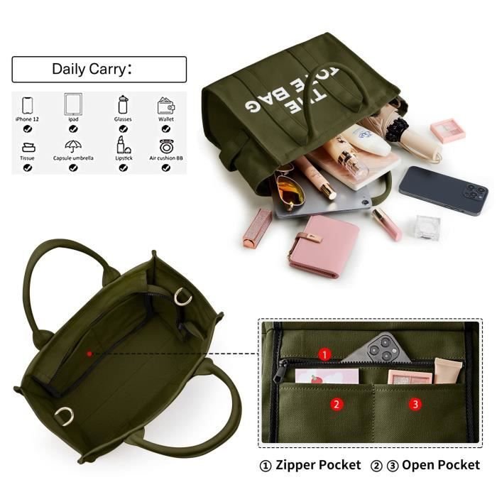 Tote Bags for Women Canvas Crossbody Bag with Zipper Luxury Traveler Handbag Shoulder Bags for Work School Picnic Cdiscount Bagagerie Maroquinerie