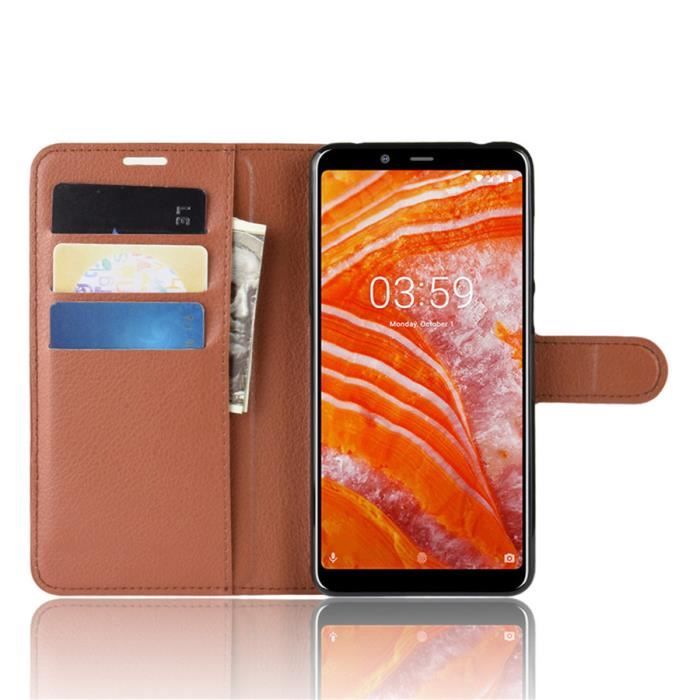 Pour Nokia 3.1 Plus Coque 6.0 Etui a Rabat Retro PU Cuir Portefeuille Housse Nokia 3.1 Plus Marron Cdiscount Telephonie