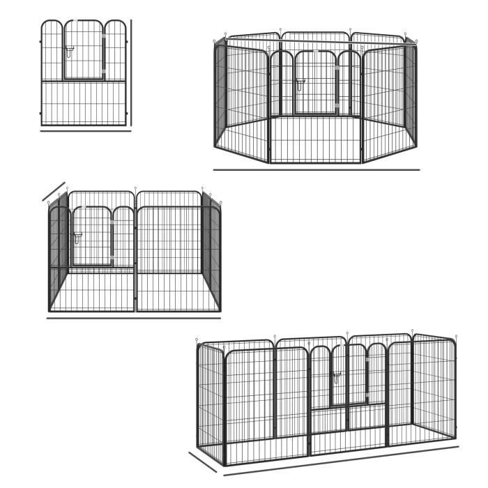 Luxe parc enclos modulable pour chien 8 panneaux porte verrouillable acier  époxy noir