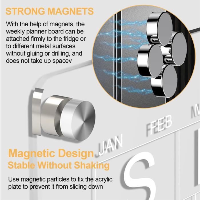 2 Pièces Calendrier Magnetique Frigo Transparent, 40 x 30 cm Weekly Planner  Tableau Magnetique Frigo, Calendrier Frigo avec 1 [30]