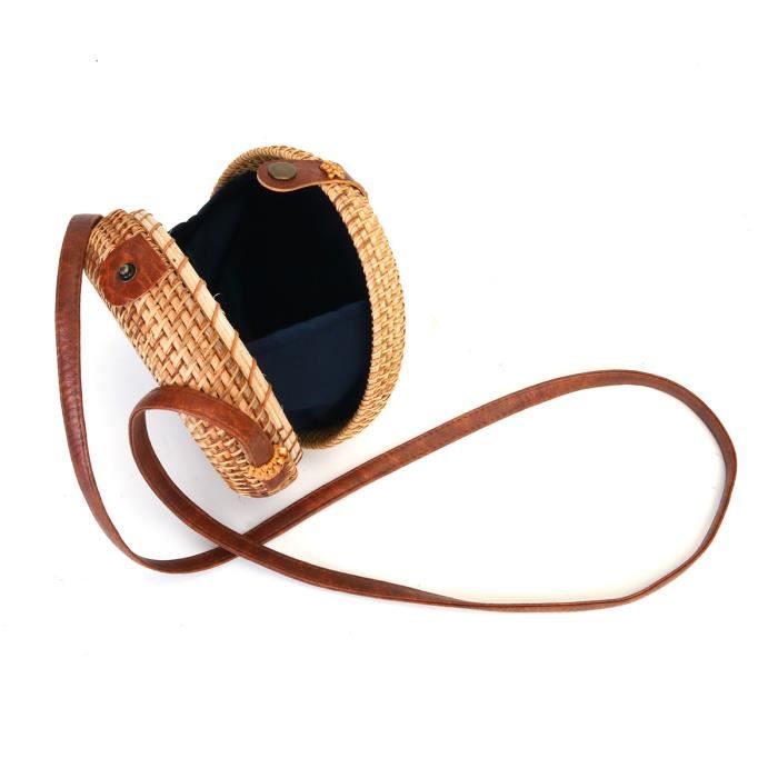Sac En Paille Pour Femme Avec Fleur - Style Bohème, Bandoulière, 20x18x2 Cm, Idéal Pour été, Plage, Vacances, Marché