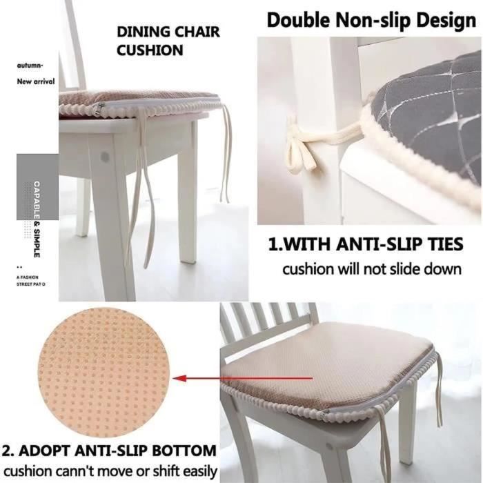 BK&MF Coussins antidérapants en Forme de U pour chaises de Salle à Manger, Coussin de siège en Mousse à mémoire de Forme avec Attaches pour Chaise de Salle à Manger,D,37x36x4cm(15x14x2inch