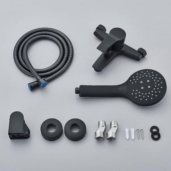 WINKEAR Ensemble De Robinet De Système De Douche Avec Douchette à Main Fixation Murale Valve Brute Et Tuyau D'alimentation En Eau Inclus, Chromé