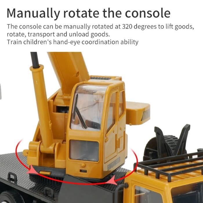 Camion Grue Télécommandé 1/12 – 4WD 2,4 GHz – Tout-terrain Avec Lumières – Batterie 7,4V 1200mAh – Jaune – Cadeau Enfant