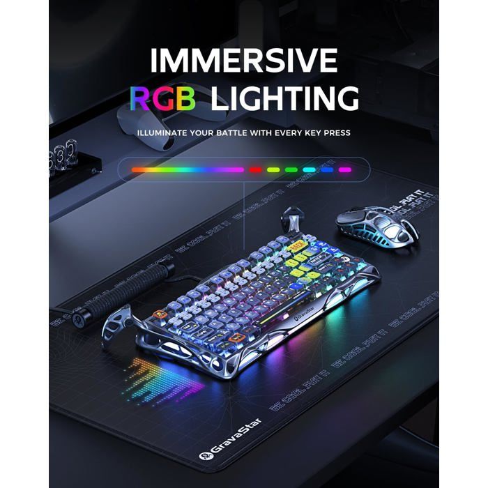 Clavier Gamer GravaStar Mercury K1 Pro sans Fil, QWERTY, Aluminium