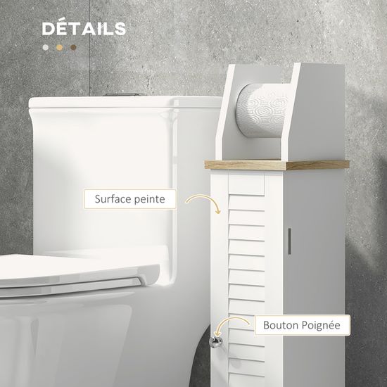 Meuble Salle De Bain Kleankin - Support PQ Avec Placard, Étages Réglables - Gris 20x20x80cm