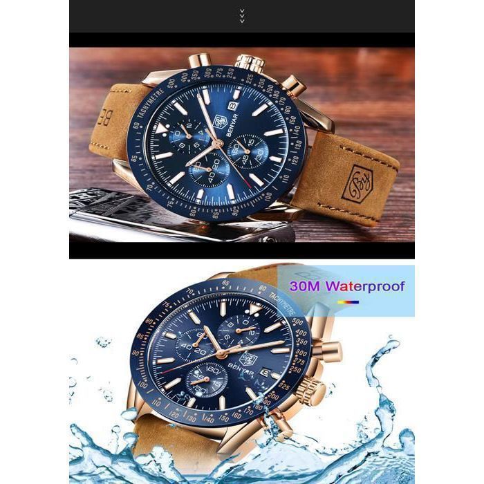 Montre Analogique à Quartz Pour Homme - Bracelet En Alliage Et Cuir, Chronomètre Et Minuterie, Style Sport Décontracté - 6