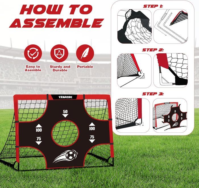 Kit 2 Buts De Football Enfants 120x90cm - Avec Filet, Ballon, Cônes Et Sac - Idéal Jardin Et Extérieur