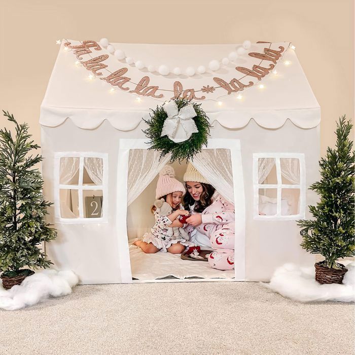 Tente De Jeu Enfant Avec Guirlande Lumineuse Étoilée - Cabane Intérieure/Extérieur 121x105x136cm - Château Princesse