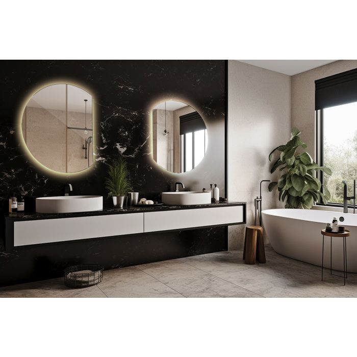 Miroir LED rond tronqué DecorTapis 63 x 70 cm, éclairage chaud, miroir mural moderne pour salle de bain - Maison