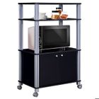 GIANTEX Étagère de Micro-Ondes à Roulettes-Desserte de Cuisine-Meuble de Rangement avec Portes-Étagères Ouvertes-60x40x98cm-Noir