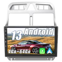 Junsun Autoradio Android 12 4Go+64Go Carplay pour Peugeot 307 307CC 307SW (2002-2013) ,9 Pouces Écran Tactile avec Android Auto GPS
