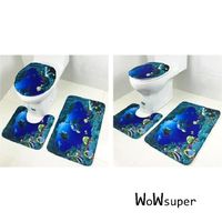 Dauphin Océan Mer Bleu Set 3Pcs Tapis Toilettes Couvercle Cuvette Anti-Dérapant Salle de Bain 