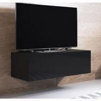 Meuble TV - LUKE - 1 porte - Noir Finition brillante - 100 x 30 x 40cm