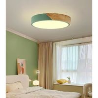 Plafonnier LED Moderne - Lustre en Bois Rond Ø30cm Vert - Lumières Chaudes, Lampe Plafonde pour Couloir Chambre Salon
