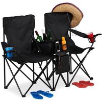 Relaxdays Chaise de camping double, Fauteuil de jardin 2, Pliable, Glacière, Rangement porte-boissons - 4052025929350