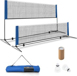 FILET DE BADMINTON GOPLUS Filet de Badminton Portable, Filet de Tennis Réglable Hauteur avec Poteaux, Filet de Pickleball avec 2 Bolants, Sac inclus