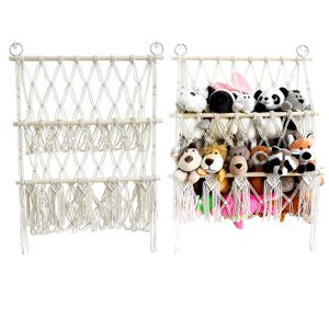 Hamac Double étage Pour Peluches Avec Pompons - Filet De Rangement D'angle Mural Pour Chambre D'enfant
