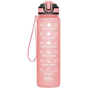 GOURDE Bouteille d'eau Gourde de Sport 1000ml, ABS 100% sans BPA, fermeture étanche, marqueur de temps, rose