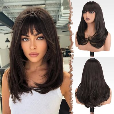 Perruque Longue Femme Châtain Foncé Cuivré Intense, Référence GINA 322, Synthétique