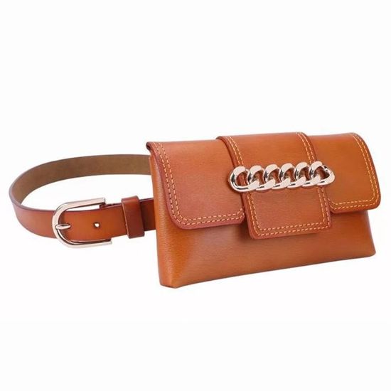 Sac Banane En Cuir Véritable Italien, 30x20 Cm, Bandoulière Réglable 120 Cm, Couleur Camel Grainé - 10