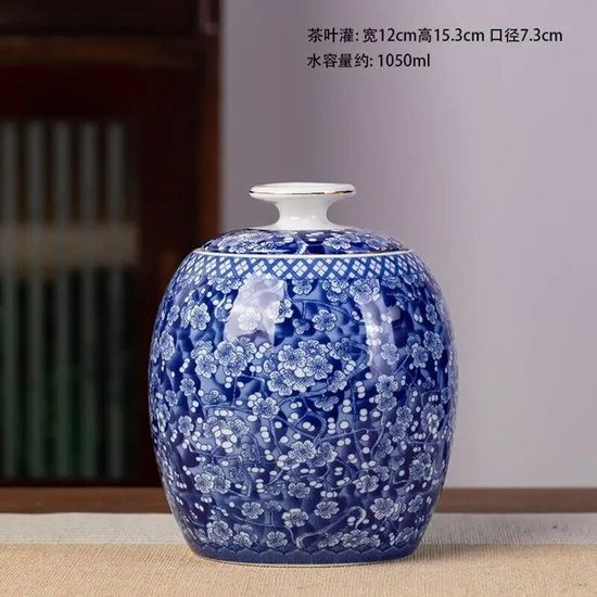Pot De Rangement En Céramique Vintage Avec Couvercle - 510 Ml, Porcelaine Bleue - Pour Thé, Café, Aliments Secs