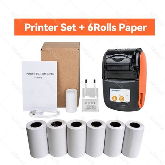 T02 Mini Imprimante Avec 3 Rouleaux De Papier,Imprimante De Poche