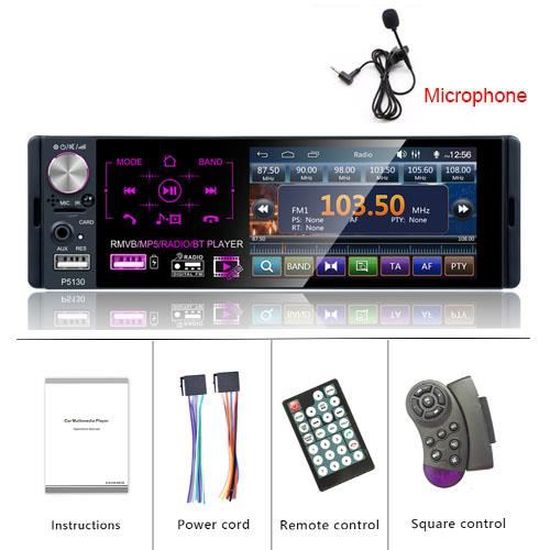 Avec micro Autoradio Bluetooth avec écran tactile de 4.1 pouces, 1 Din, RDS, FM, USB, AUX, MP3