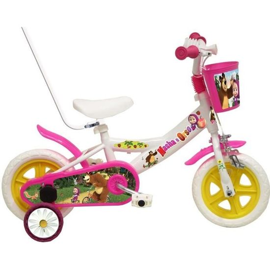 Velo pour enfant MASHA et MICHKA 10 pouces DENVER Cadre acier Stabilisateurs et canne de guidage