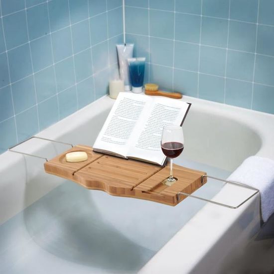 Pont De Baignoire Plateau De Baignoire Bambou - Pont Baignoire Extensible Pliable Tablette Avec Support Pour Verre à Vin,Support IPad Et Porte-Savon Pour La Maison,(75-105) X 23 X 3 CM Plateau Pour