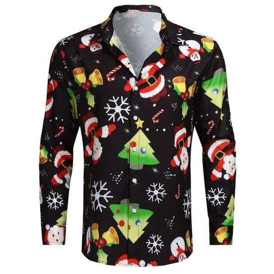 Chemise De Noël Humoristique Pour Homme - Imprimé 3D Père Noël, Coupe Ample, Manches Longues, Pour Fêtes