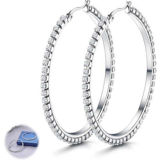 Grandes Boucles D'oreilles Femme – Or/argent, Fermoir Levier, Acier Allié