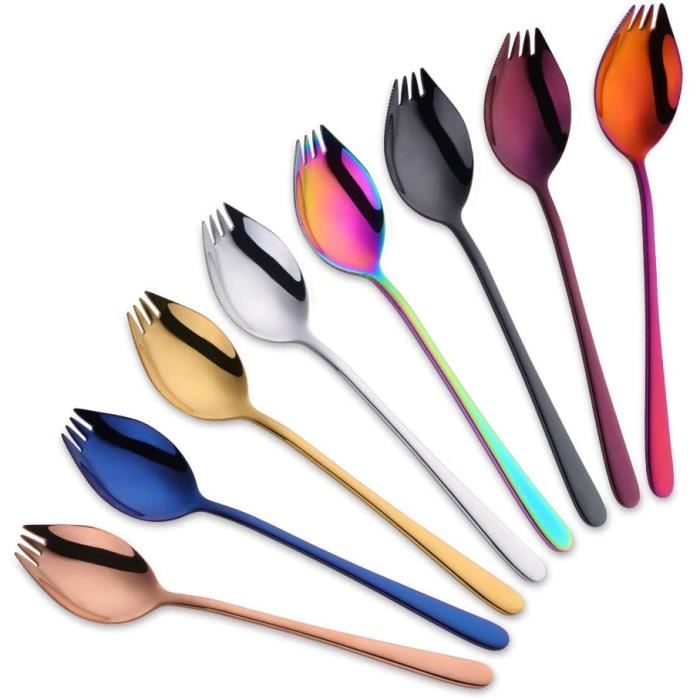 Cuillère-fourchette En Titane QEEYON – Ultra-légère (20 G), 2 En 1, Avec étui, Pour Camping Et Randonnée