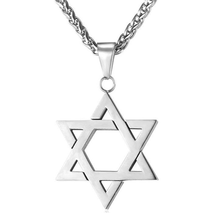 Pendentif Étoile de David-Acier INOX-Chaîne Offerte-Maille Spiga-Cool Accessoire-Bijoux Religieux-Cadeau de Noël