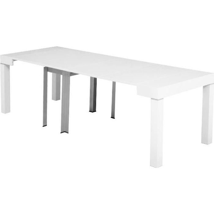 Table console laquée blanc extensible 10 personnes