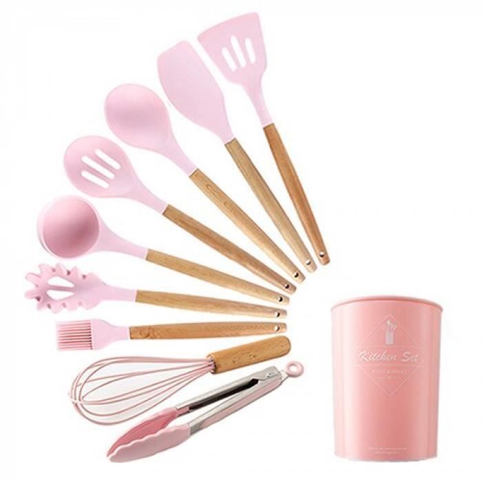 Version Rose 10PCSA - 12 Pièces Ustensiles De Cuisine En Silicone Set Résistant À La Chaleur Antiadhésifs Outils Cuisson Avec Boîte