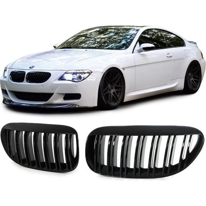 2 GRILLE DE CALANDRE DOUBLE LAME NOIR BRILLANT BMW SERIE 6 E63 COUPE ET E64 CABRIOLET ET M6