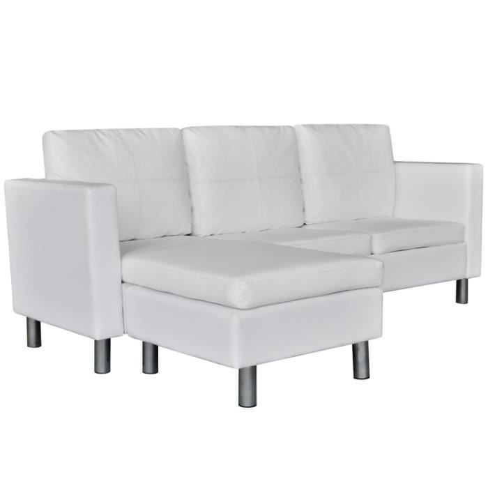 Magnifique Canape d'angle 3 places modulable en cuir artificiel blanc