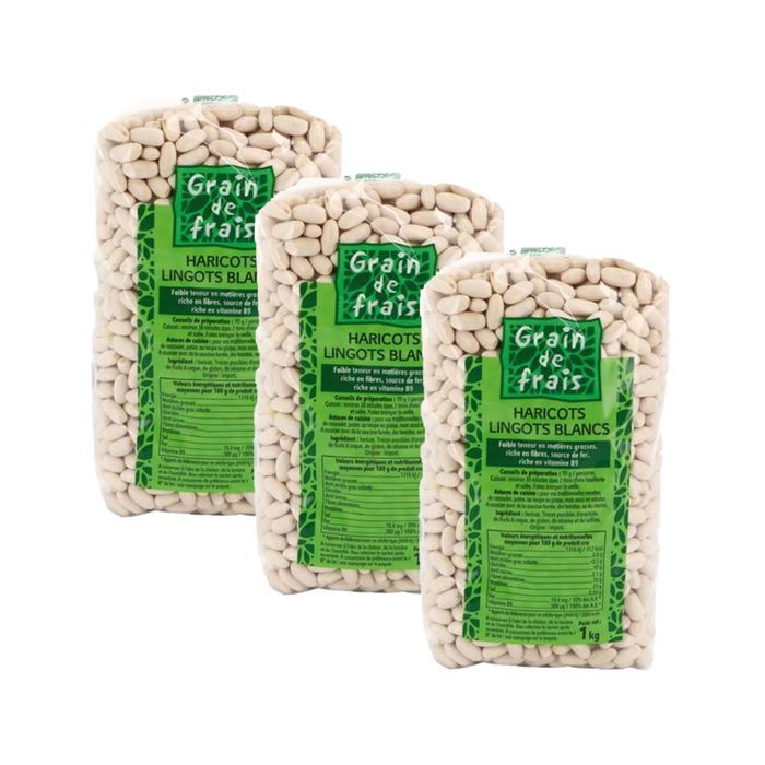 Lot 3x Haricot lingot blanc - Grain de Frais - paquet de 1kg