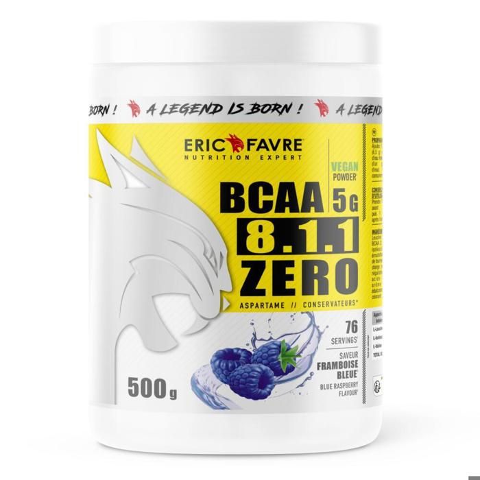 BCAA POUDRE 8.1.1 Zero - Acides Aminés Musculation Vegan 500 Gr - Laboratoire Français Eric Favre (Blue raspberry)
