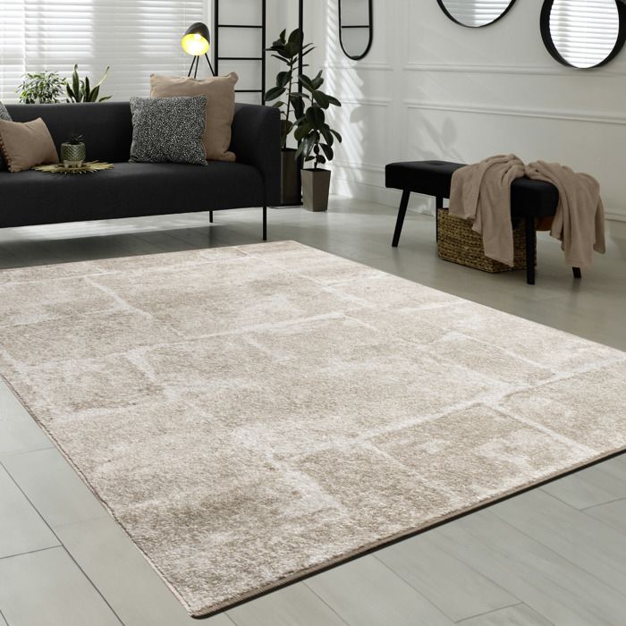 Tapis Design Moderne Tendance Chiné Optique Mur De Pierre Salon Marron [120x170 cm]