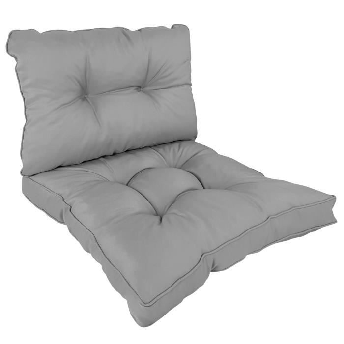 Ensemble Dossier 60x40x15 + Assise 60x60x10 GRIS - Coussins pour bancs de jardin, balançoires, europalette, coin lecture