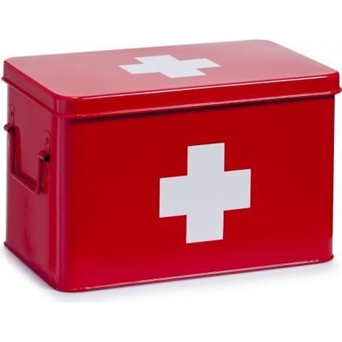 Medicine Boxes-Boîtes à pharmacie en mètal, Boîte de rangement pour médicaments, 5 compartiments, Métal Rouge, l32xA19,5xH20 cm