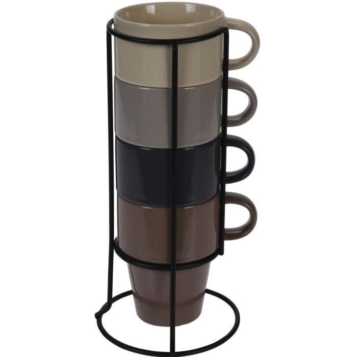 Set De 4 Grès Tasses en Métal Plate-Forme Grand Empilage Tasses Café Tasse