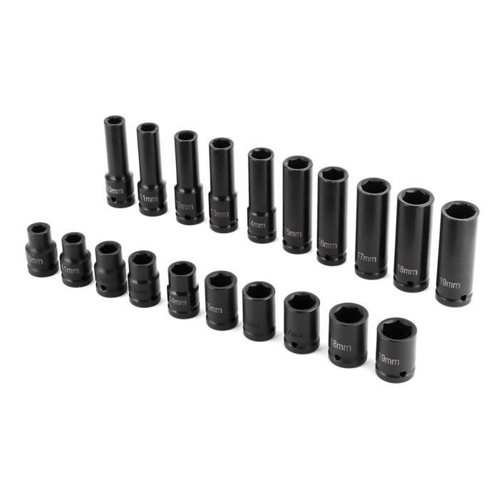 Cikonielf douille pour clé 20 pièces ensemble de douilles à chocs profonds métriques 1 / 2in Drive 6-Point Chrome-Vanadium Steel