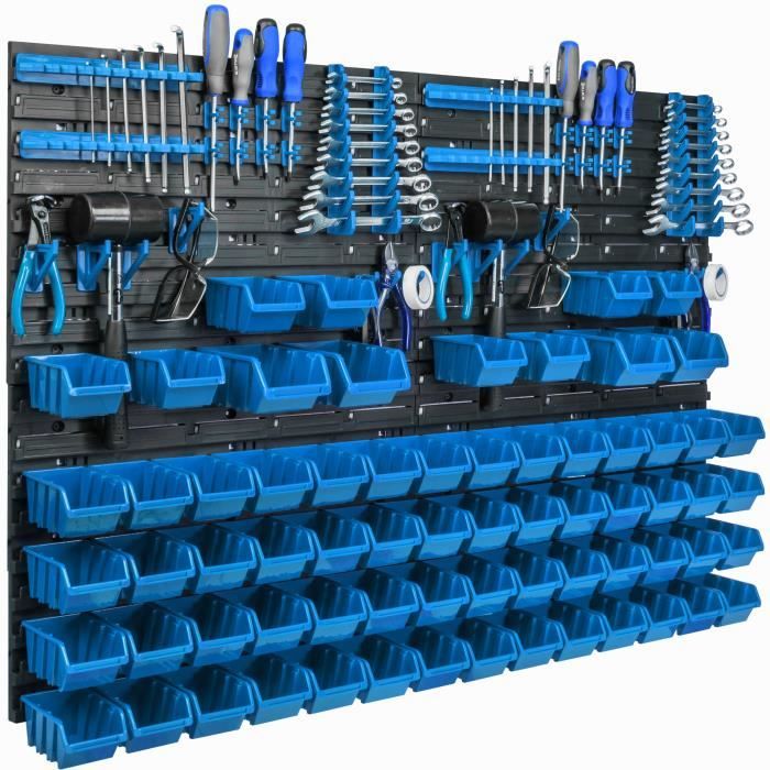 68 Boîtes Étagère murale système de rangement 115x78cm bacs de rangement atelier étagère bacs a bec caisses bleus